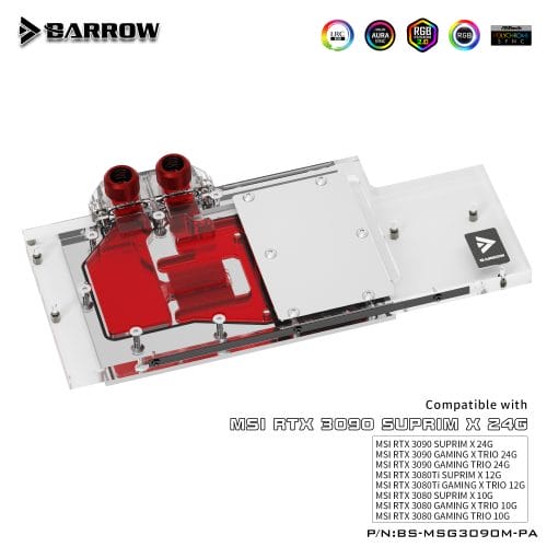 Barrow LRC2.0 full coverage GPU Water Block for MSI RTX3090 TRIO Aurora - Image 2