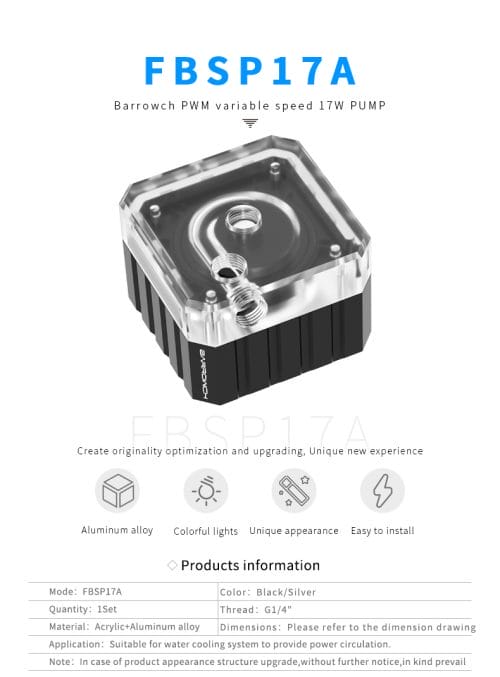 Barrowch PWM variable speed 17W PUMP - Black - Image 3
