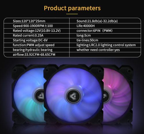 RGB full color speed regulation and lighting integrated fan with Hydraulic bearing PWM speed regulation - Image 2