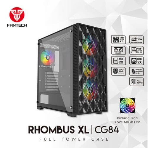 FANTECH RHOMBUS XL CG84 ARGB FANS MID TOWER CASE - BLACK - Image 2