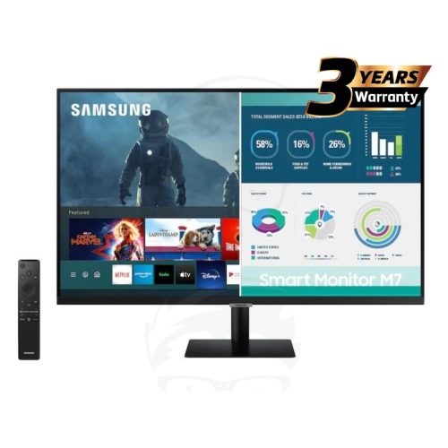 SAMSUNG M7 (AM700) 32 4K UHD HDR10+ Smart Monitor w Speakers, USB-Type C- with Netflix, YouTube, HBO, Prime Video and Apple TV Streaming , Black