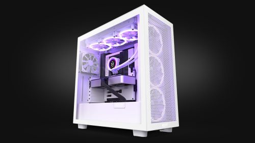 NZXT H7 Flow ATX Tempered Glass Mid Tower Perforated & Ventilated Gaming Case w/ 2x120mm Fans & USB Type-C Port -Matte White - Image 3