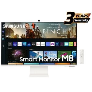 Samsung M8 (CM801) Smart 32" 4K UHD, Tizen™ OS Flat Business Monitor, VA, 60Hz, 4ms(GTG), HDR10+, 99% sRGB, USB Type-C w/ Webcam, Microphone, Speakers, Remote Control & Ergonomic Stand - White