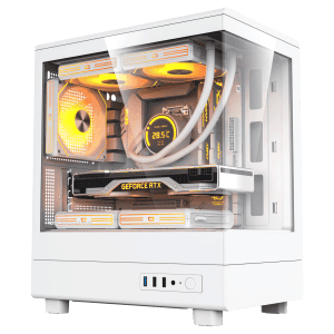 DARKFLASH DB330M M-ATX PANORAMIC ROOM PC GAMING CASE WITH 3 ARGB FANS - WHITE