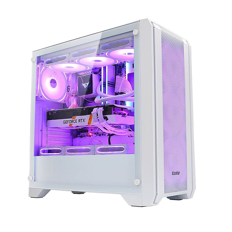 Huntkey GX750A (White) Mid Tower High Performace Airflow ATX Tempered Glass Gaming Case w/ 4x 120mm ARGB Fans - Image 2