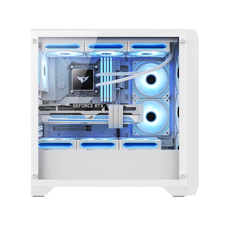 Huntkey GX750A (White) Mid Tower High Performace Airflow ATX Tempered Glass Gaming Case w/ 4x 120mm ARGB Fans - Image 3