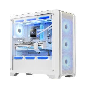 Huntkey GX750A (White) Mid Tower High Performace Airflow ATX Tempered Glass Gaming Case w/ 4x 120mm ARGB Fans
