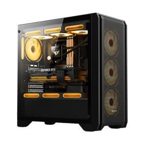 Huntkey GX750A (Black) Mid Tower High Performace Airflow ATX Tempered Glass Gaming Case w/ 4x 120mm ARGB Fans