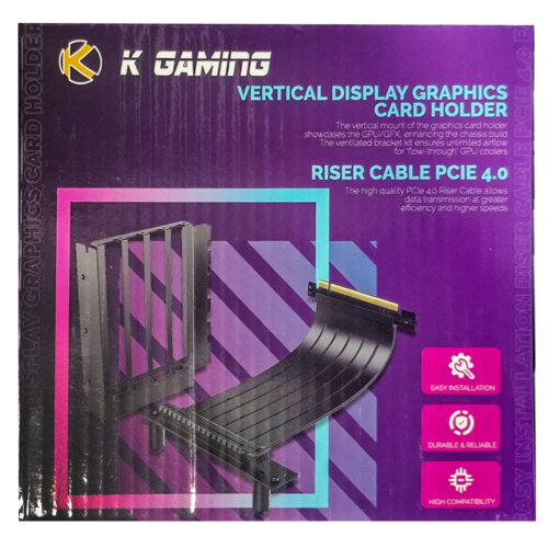 K Gaming Vertical GPU Holder- Gen 4.0 Riser Cable + case mount