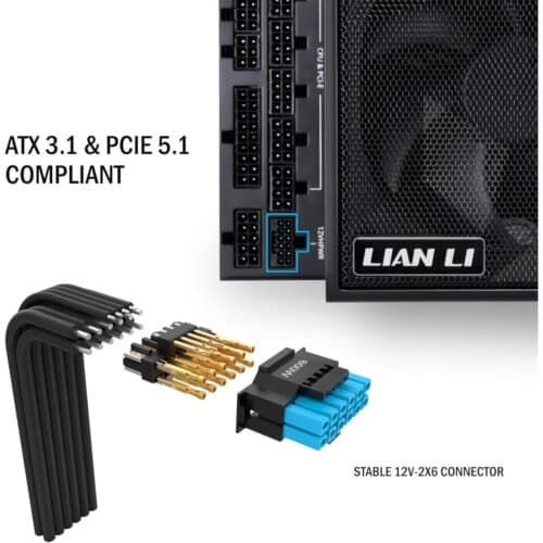 Lian Li Edge EG0850G 850W Gold (Black) (ATX 3.1) PCIE 5.1 (12V-2×6) 80 Plus Gold Full Modular Power Supply W/ Braided-Sleeved Cables - Image 3