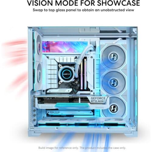 Lian Li O11 VISION Compact (White) Cool & Clear ATX Mid Tower 3 Sided Tempered Glass Gaming Case, Columnless Design, Dual Chamber, Dual Rear Fan Modes (High Or Low) - Image 2