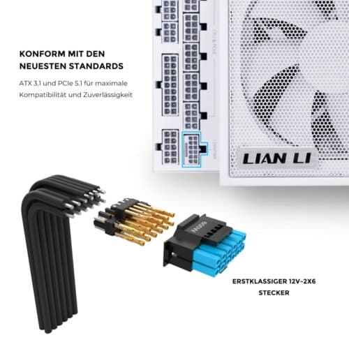 Lian Li Edge EG1000G 1000W Gold (White) (ATX 3.1) PCIE 5.1 (12V-2×6) 80 Plus Gold Full Modular Power Supply W Braided-Sleeved Cables + Detachable USB hub w 4 internal USB 2.0 Headers & 6 PWM Headers - Image 3