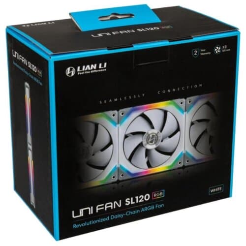Lian Li UNI Fan SL120 Kit 3 Packs White W Controller (ARGB 120mm LED PWM Daisy-Chain)