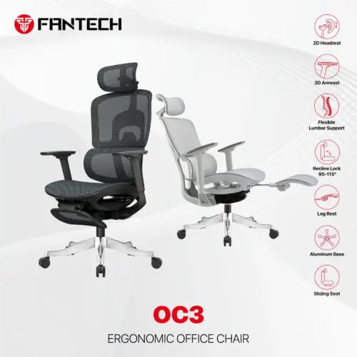 FANTECH OC3 ERGONOMIC OFFICE CHAIR - BLACK - Image 2