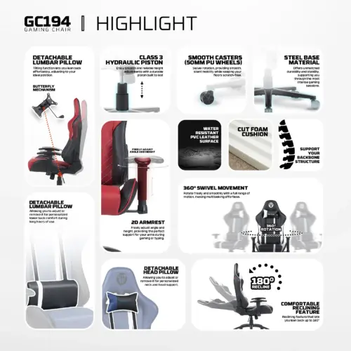 FANTECH GC194 GAMING CHAIR RED - Image 3
