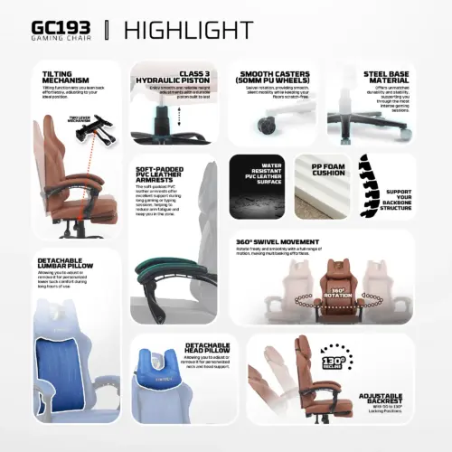 FANTECH GC193 GAMING CHAIR BROWN - Image 4