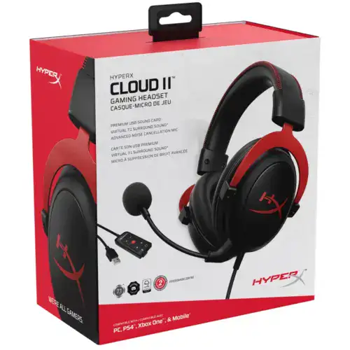 HP HyperX Cloud II Gaming Headset 7.1 Virtual Surround Sound for PC / PS4 / Mac / Mobile – Red - Image 2