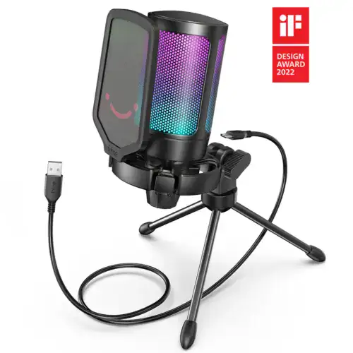 FIFINE Ampli Game A6V USB Microphone with Volume Dial, Mute Button & RGB for Gaming on PC | Laptop | PS4 | PS5