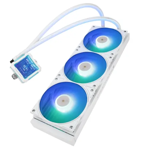 Thermalright Frozen Warframe PRO 360 WHITE ARGB CPU Liquid Cooler w/ 2.7" IPS LCD Display For Pictures, GIF Animations, High Performance AIO w/ 3x TL-P12W-S Fans - Image 3