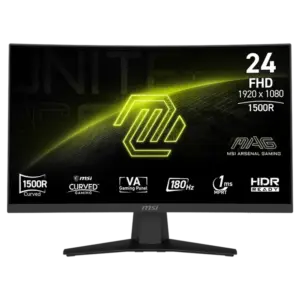 MSI 244C 24" VA Curvature 1500R Curve Resolution 1920 x 1080 (FHD) 180Hz 1ms 2x HDMI™ 1x DisplayPort AMD FreeSync™