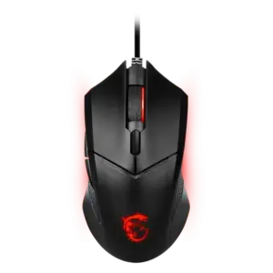 MSI Clutch GM08 Gaming Mouse, 4200 DPI, Optical Sensor, 3 Adjustable Weights, Red LED Lighting, Symmetrical Design, Black