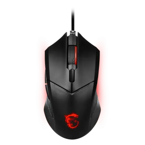 MSI Clutch GM08 Gaming Mouse, 4200 DPI, Optical Sensor, 3 Adjustable Weights, Red LED Lighting, Symmetrical Design, Black