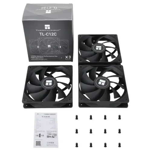 Thermalright TL-C12C X3 (Black  Non-LED) Balance Performance 120mm PWM Cooling Fan Kit 3in1 w S-FDB Bearing - Image 3