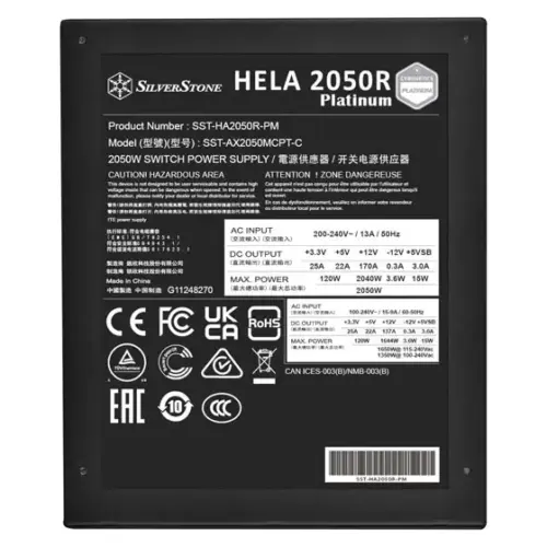 SilverStone HELA 2050R Platinum Fully Modular Power Supply, 2050W Power, Cybenetics Platinum Certified, Active PFC, All Japanese Electrolytic Capacitors, Black | SST-HA2050R-PM - Image 5