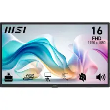 MSI PRO MP165 E6 15.6-Inch FHD Portable Monitor, 1920x1080 IPS, 60Hz, 4ms, Eye care, Built-in speaker/mic, HDMI 2.0b, USB C (15WPD), Vesa Mount, Black