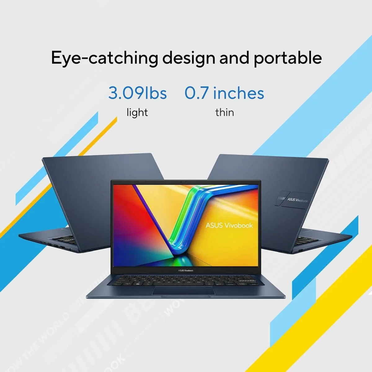 Laptop ASUS Vivobook 14, Intel Core™ i7-1355U 10-Cores Processor, 8GB DDR4, 14" FHD IPS 250nits Display, Wi-Fi 6E, Bluetooth 5.3 - Quiet Blue - Image 3