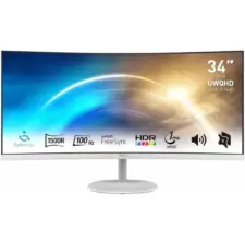 MSI PRO MP341CQW 34" FHD Monitor - 2K 3440 x 1440 Professional Curved LED Monitor with 100Hz Refresh Rate, Anti-Glare & Anti-Flicker Technology PC Monitor for Desktop, VESA Mount (White) - 2 Years Warranty