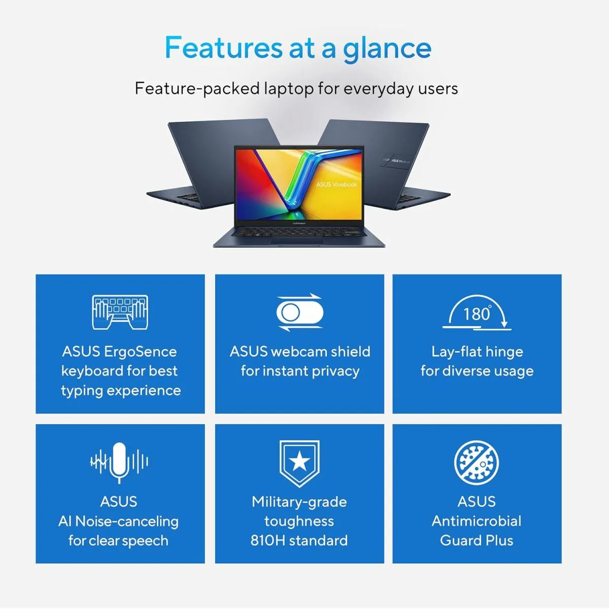 Laptop ASUS Vivobook 14, Intel Core™ i7-1355U 10-Cores Processor, 8GB DDR4, 14" FHD IPS 250nits Display, Wi-Fi 6E, Bluetooth 5.3 - Quiet Blue - Image 6