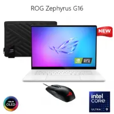 Laptop ASUS ROG Zephyrus G16, Intel Core Ultra 9 285H Up to 5.4 GHz, RTX™ 5090 24GB GDDR7, 64GB LPDDR5X 7467, 16" 240Hz 2.5K OLED w/ ROG Zephyrus Sleeve & ROG Impact Gaming Mouse - Platinum White