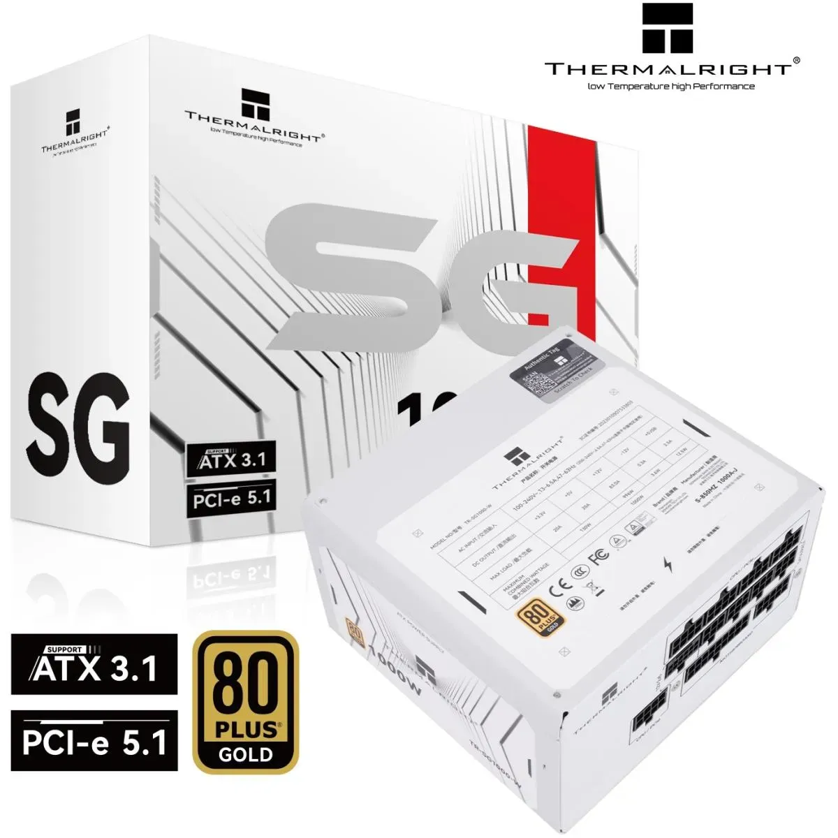 Thermalright (SG-1000-W) Gold 1000W (ATX 3.1) (PCIe 5.1) 80 Plus Gold Full-Modular, Smart Fan - Power Supply (White)