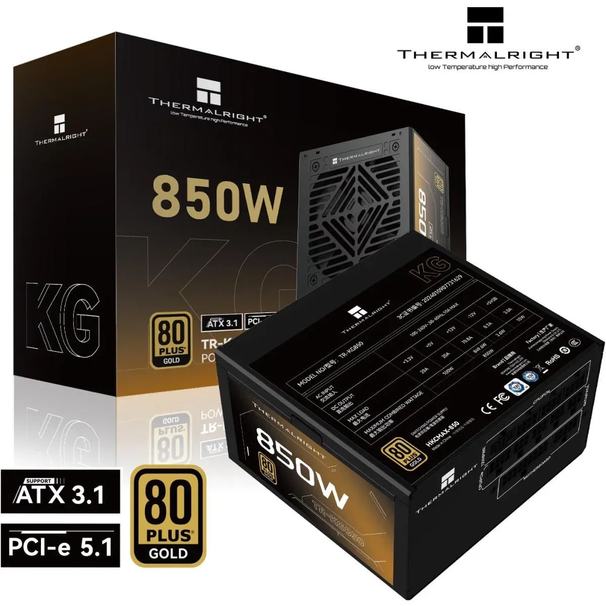 Thermalright (KG-850) Gold 850W (ATX 3.1) (PCIe 5.1) 80 Plus Gold Full Modular, Smart Fan - Power Supply