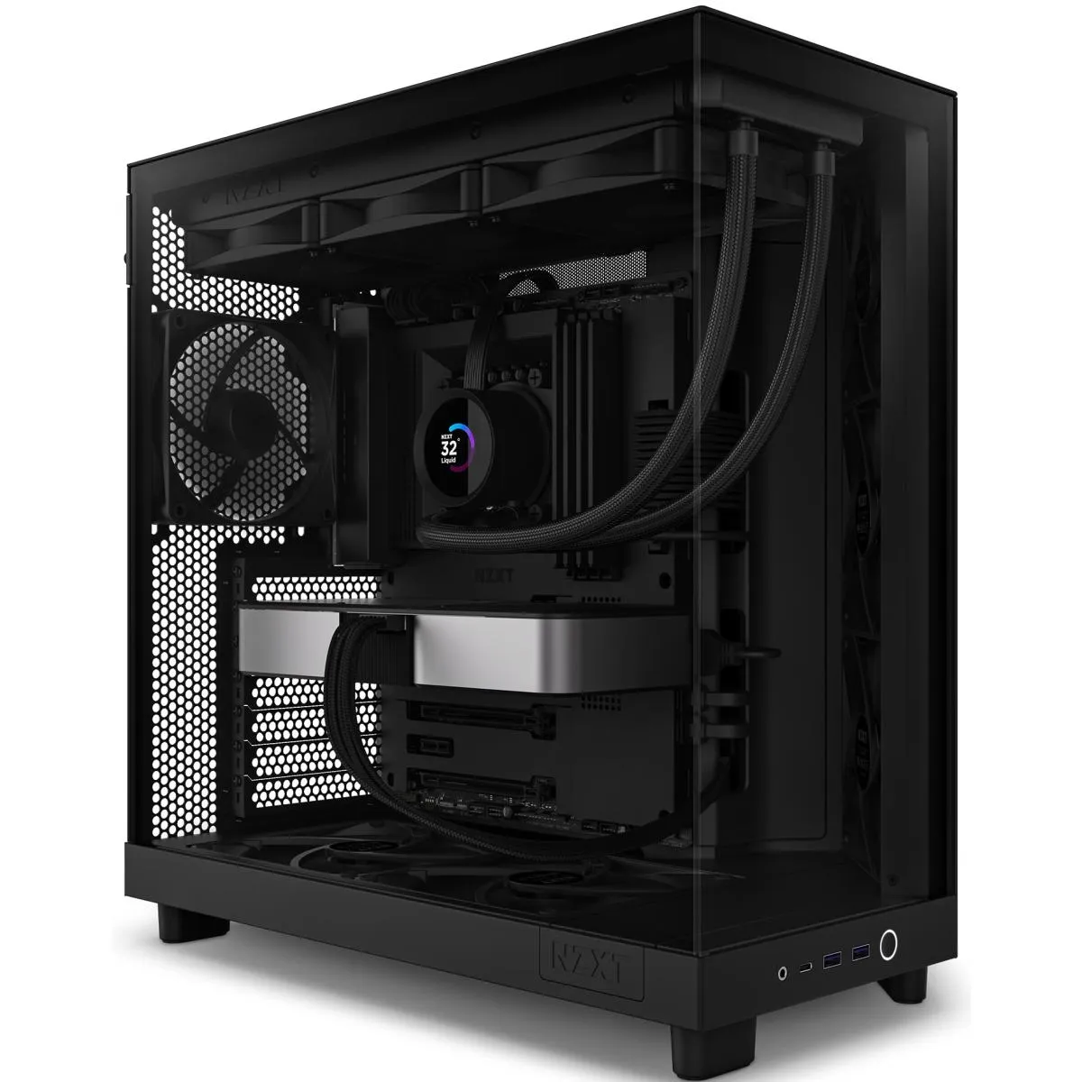 NZXT H6 Flow Perforated Compact Dual-Chamber Mid-Tower Tempered Glass Gaming Case w/ 3xF120Q Fans & USB Type-C Port - Black