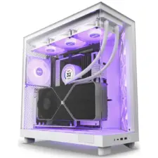 NZXT H6 Flow RGB Perforated Compact Dual-Chamber Mid-Tower Tempered Glass Gaming Case w/ 3xF120 RGB Fans & USB Type-C Port - White