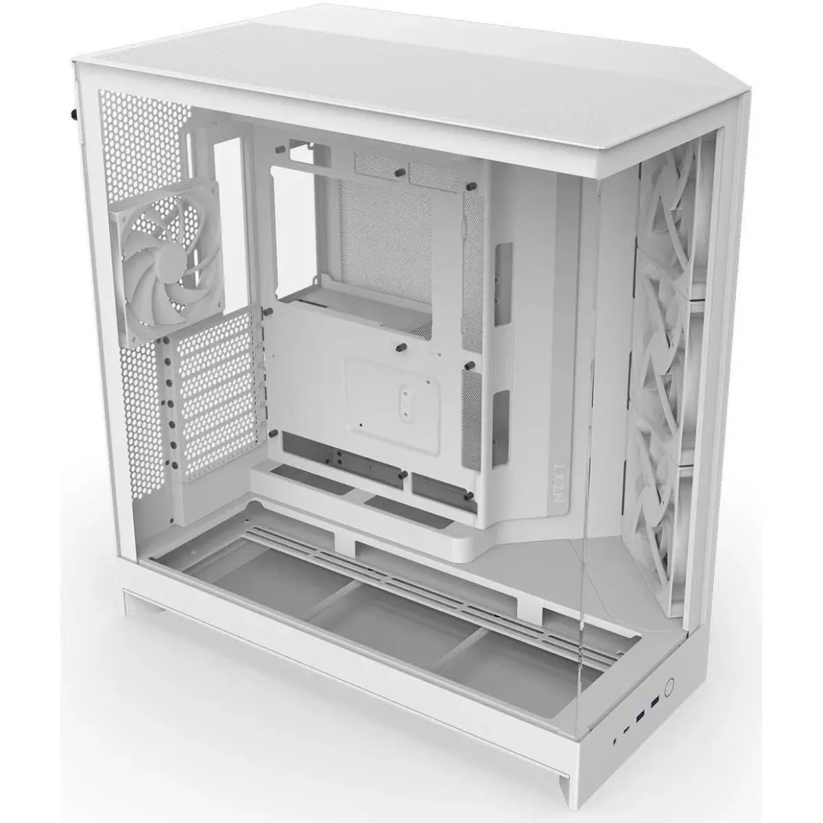 NZXT H9 Flow (2025) Panoramic Perforated Dual-Chamber Mid-Tower Tempered Glass New Design Gaming Case w/ 3X F140Q Fans + 1XF120Q & Back-Connect Ready - White - Image 3