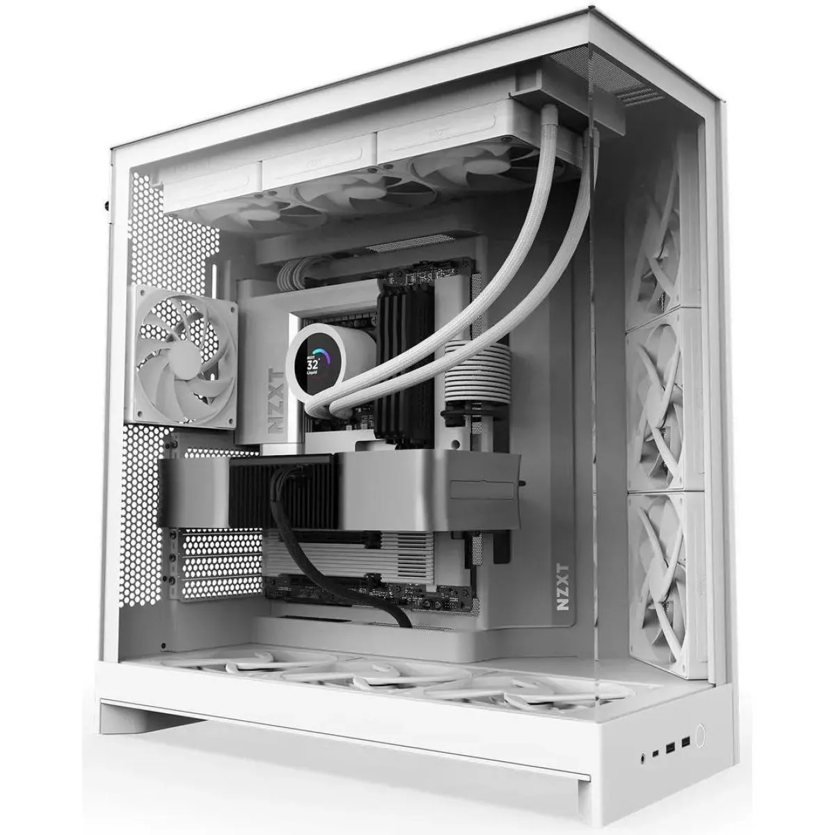 NZXT H9 Flow (2025) Panoramic Perforated Dual-Chamber Mid-Tower Tempered Glass New Design Gaming Case w/ 3X F140Q Fans + 1XF120Q & Back-Connect Ready - White