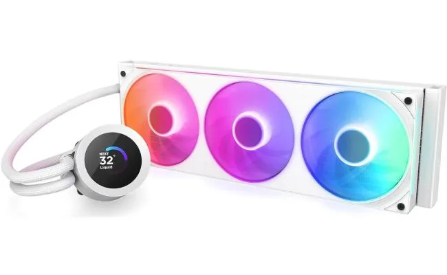 NZXT Kraken Plus 360 RGB (White) LCD Display All-In-One 360mm Liquid CPU Cooler w/ Enhanced Cold Plate, RPM, Static Pressure F360 RGB Core Single Frame Fan
