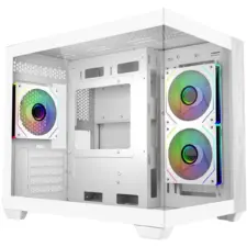 Cooler Master Elite 481 Wood (White) Micro ATX ARGB Mid Tower Tempered Glass + Wood Panoramic Dual Chamber Fish Tank Gaming Case w/ 3 x120mm ARGB Fan (Side Reverse) & Type-C