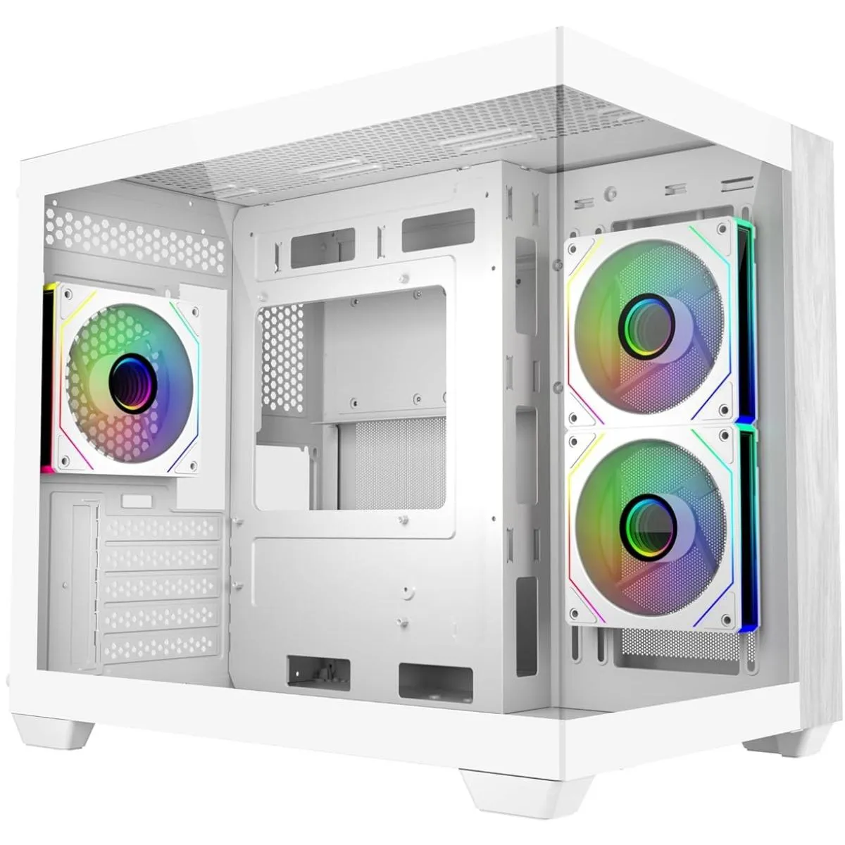 Cooler Master Elite 481 Wood (White) Micro ATX ARGB Mid Tower Tempered Glass + Wood Panoramic Dual Chamber Fish Tank Gaming Case w/ 3 x120mm ARGB Fan (Side Reverse) & Type-C