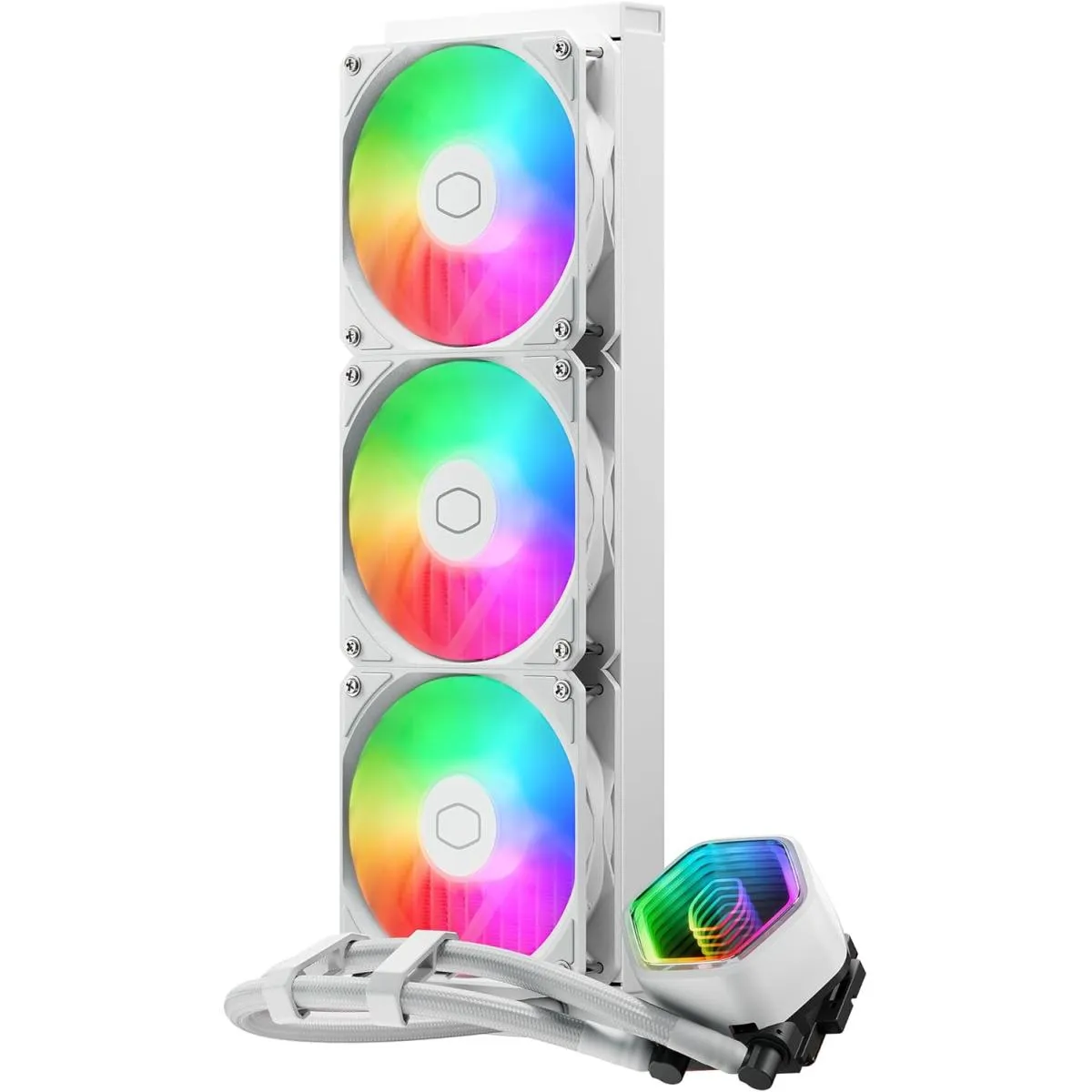 Cooler Master MasterLiquid 360 Core II (White) ARGB High- Preformance AIO CPU Liquid Cooler, Dual Chamber Pump Design, Infinity Mirror Pump Cover Design, Pre-installed 3x 120mm Argb Fan - Image 2