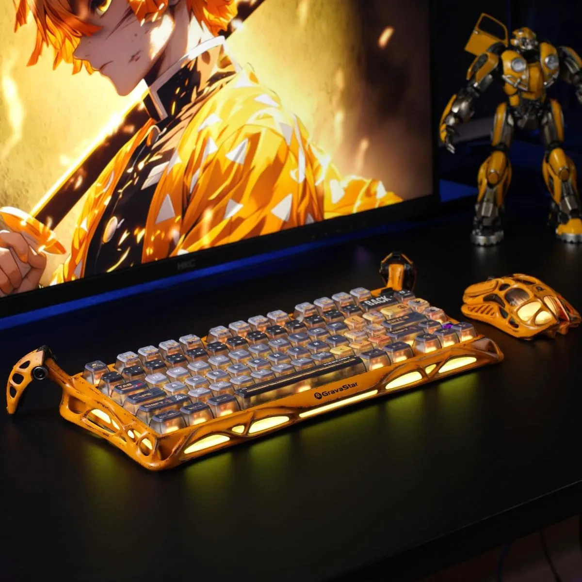 GravaStar Mercury K1 Pro Wireless Mechanical Gaming Keyboard, Aluminum Alloy 75% Layout, Hot-Swappable RGB Custom Keyboard with Linear Switches – Handcrafted Battle-Worn Yellow Edition - Image 2