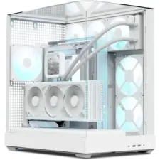 APNX V2 (White) Dual Chamber Premium Sleek Panoramic 3 Glasses Design ATX Mid Tower Tempered Glass Gaming Case w/ 4x140mm ARGB Fans, Support Up To 10x12cm Fans, Reverse Connector Motherboard & Type-C