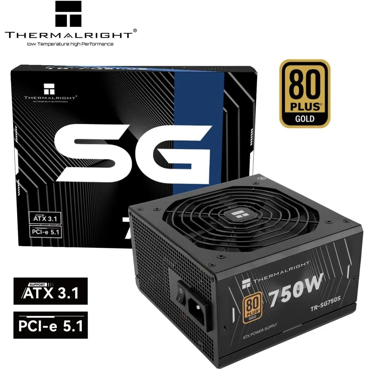 Thermalright (SG-750S) Gold 750W (ATX 3.1) (PCIe 5.1) 80 Plus Gold Fixed Cable, Smart Fan - Power Supply