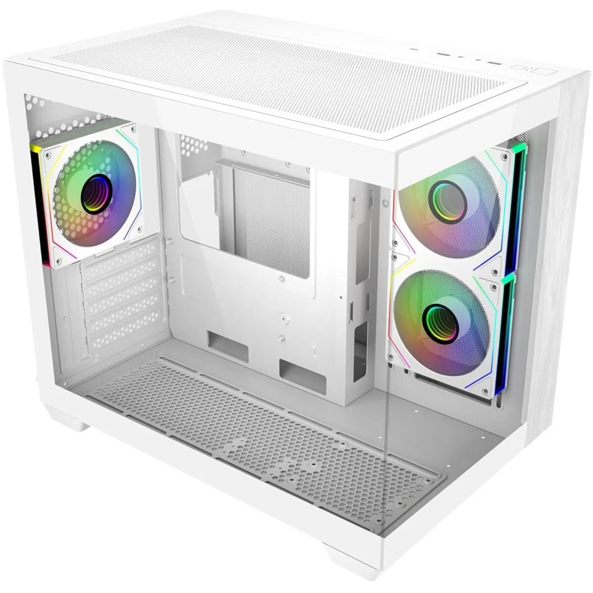 Cooler Master Elite 481 Wood (White) Micro ATX ARGB Mid Tower Tempered Glass + Wood Panoramic Dual Chamber Fish Tank Gaming Case w/ 3 x120mm ARGB Fan (Side Reverse) & Type-C - Image 2