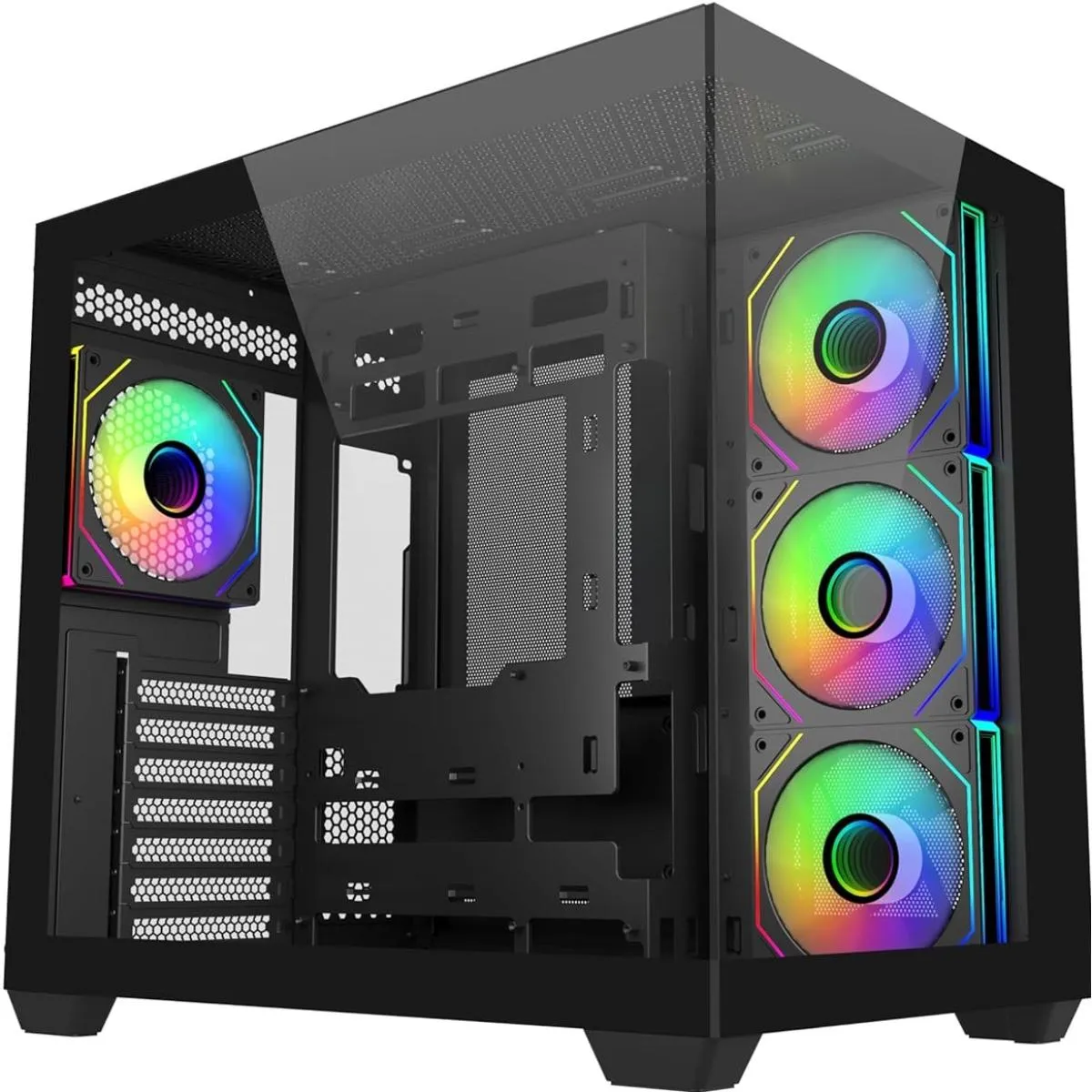 Cooler Master Elite 681 (Black) ATX ARGB Mid Tower Tempered Glass Panoramic Dual Chamber Fish Tank Gaming Case w/ 4 x120mm Daisy-Chain ARGB Fan (Side Reverse) & Type-C (Copy)