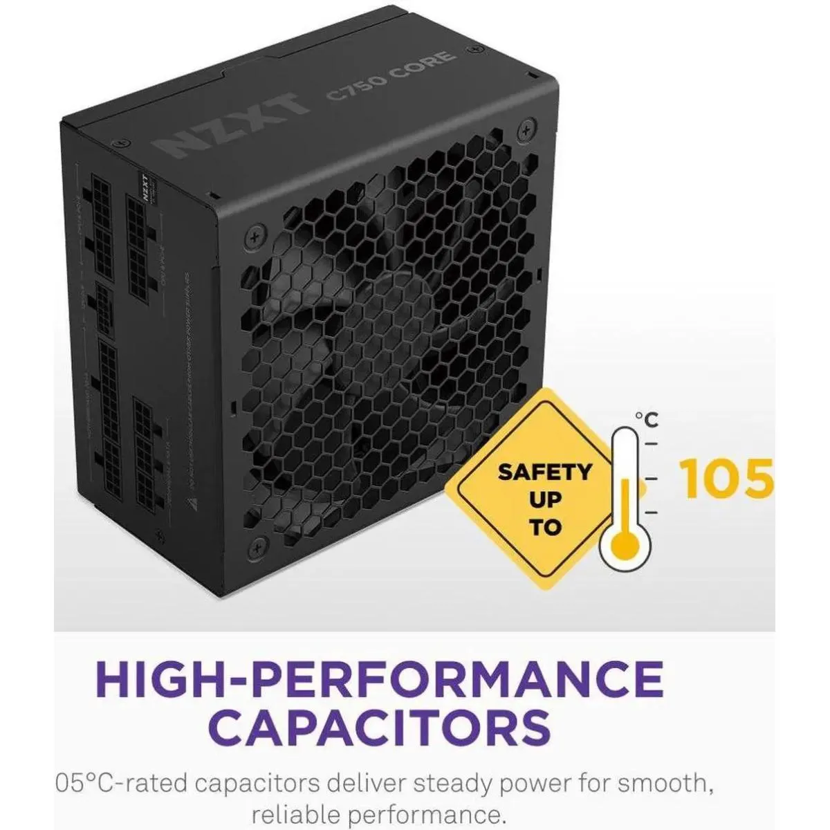 NZXT C750 Gold Core, 750W 80+ Gold Full Modular ATX (3.1) (PCIe 5.1) Gaming Power Supply w/ 135mm fluid dynamic bearing fan with Zero Fan Mode (Black) - Image 3