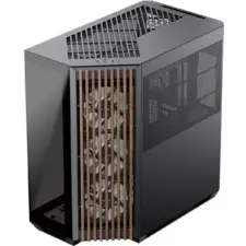 APNX V1 (Black/Wood) Dual Chamber Panoramic 2 Glasses Design ATX Mid Tower Mesh Ventilation Pattern Tempered Glass Gaming Case w/ 4x120mm ARGB Fans, Adjustable Motherboard Position Bracket, Support Up To 10x12cm Fans & Type-C